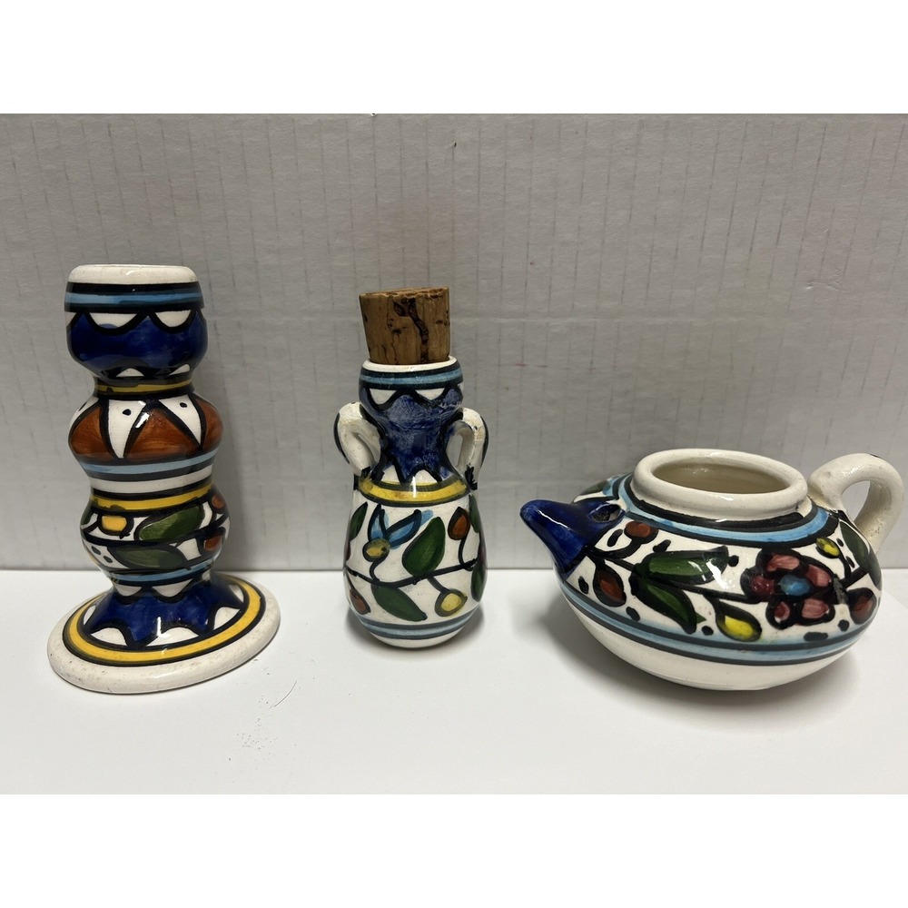 Set of 3 Ceramic Armenian Pottery Ceramic colorful blue designs